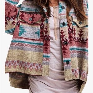Aztec-Print Utility Jacket in Multi Color